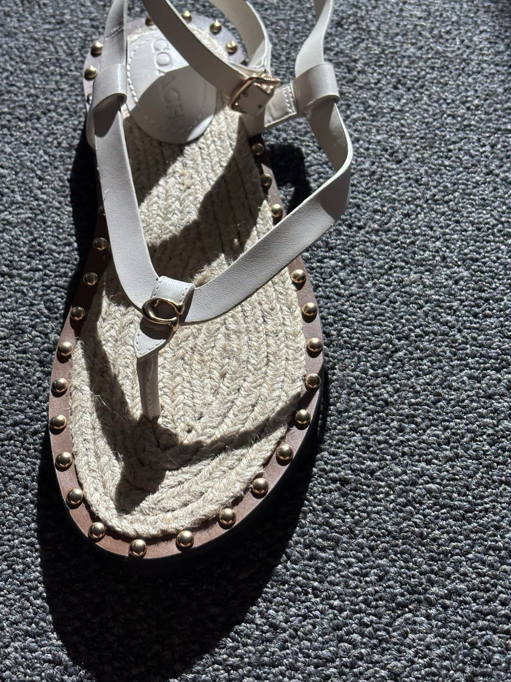 NEW Designer COACH Gracey Leather Studs Sandals w/ Jute Rope Size 7.5 (org $225)