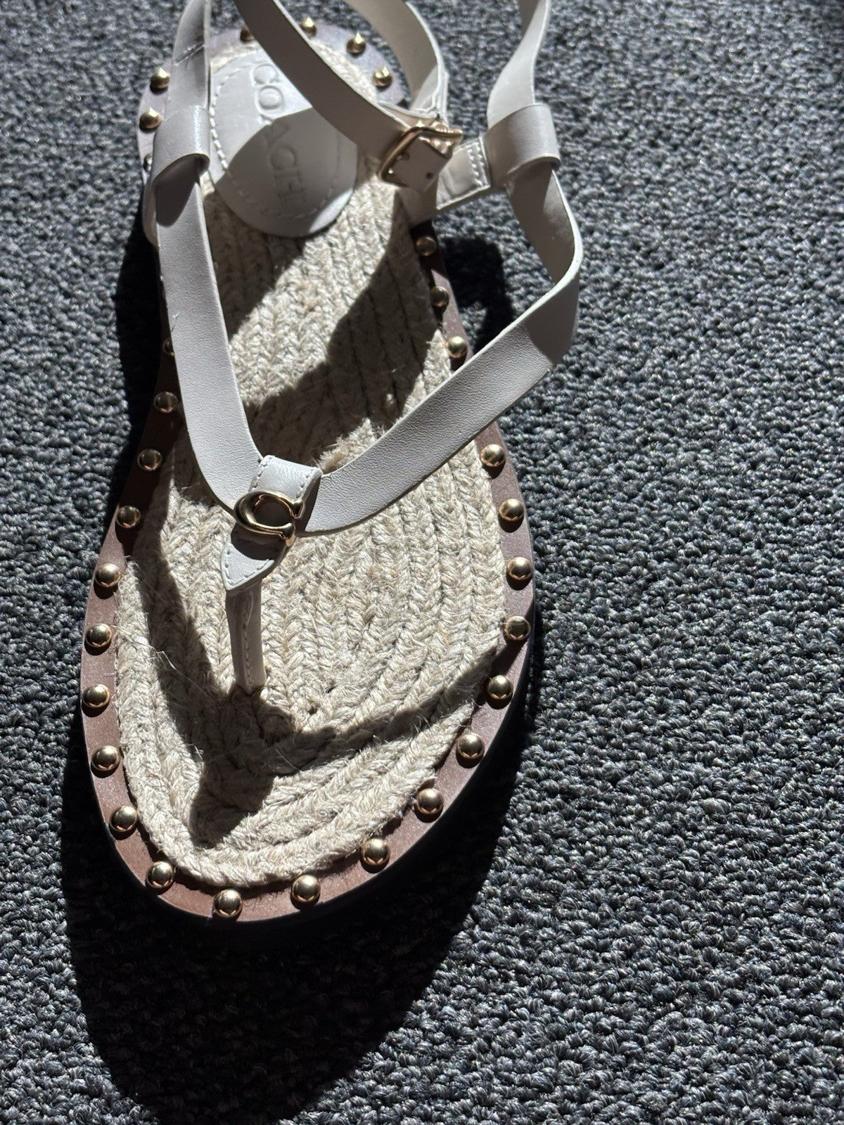 NEW Designer COACH Gracey Leather Studs Sandals w/ Jute Rope Size 7.5 (org $225)