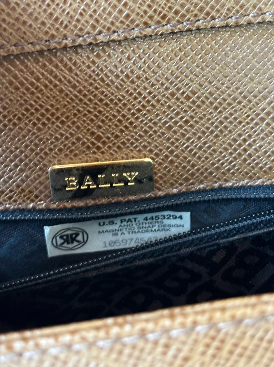 BALLY Brown Crossgrain Leather Shoulder Bag Gold Hardware Logo Purse (org $650)