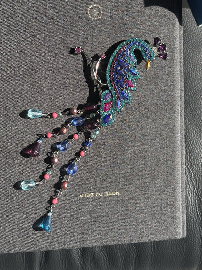NWT Vintage Avon SP 2004 Dazzling Rhinestone Peacock Brooch Pin w/ Beaded Tail