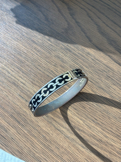 COACH 2003 Vintage Signature C Crystals Bangle Bracelet Black Enamel Gold Tone