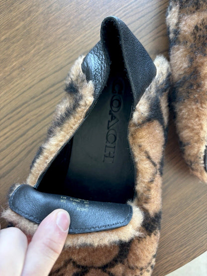 Rare New COACH Runway Shearling/leather Signature C slipper Driver (org $350)