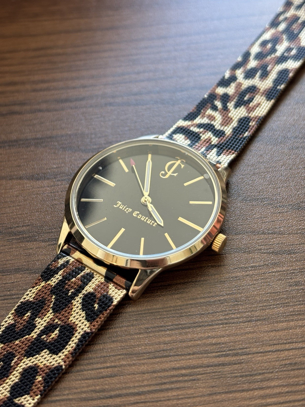 NEW Leopard Print JUICY COUTURE Quartz Watch Blk/Gold Dial Mesh Adjustable Band