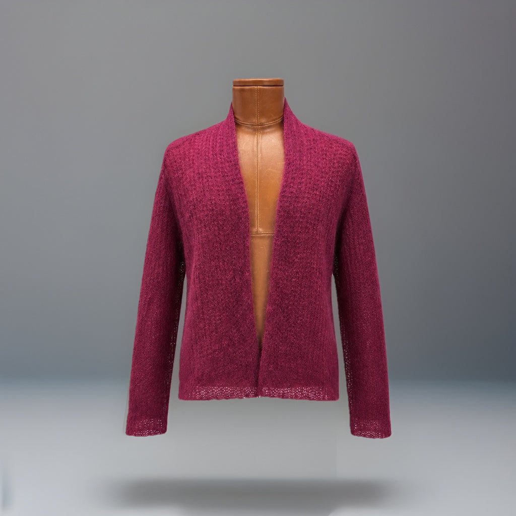 EILEEN FISHER Mohair Blend Cardigan Purple Open Knit Italian Yarn Sweater USA XL