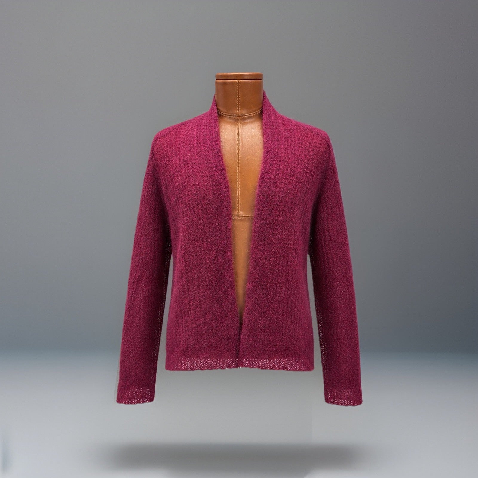 EILEEN FISHER Mohair Blend Cardigan Purple Open Knit Italian Yarn Sweater USA XL
