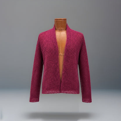 EILEEN FISHER Mohair Blend Cardigan Purple Open Knit Italian Yarn Sweater USA XL