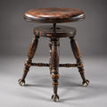 ANTIQUE 1879 Victorian Piano Stool Solid Dark Wood Swivel Glass Ball Claw Foot
