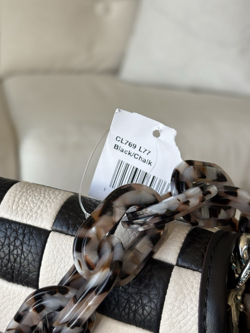 COACH Coachtopia Wavy Dinky Crossbody Bag Black/white Checkerboard Check Leather