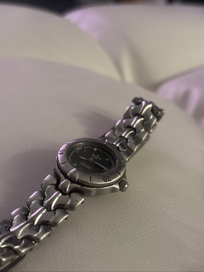 VINTAGE Croton Diamond Accent Quartz Watch Gunmetal Dial 36mm Sculpted Bracelet