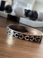 COACH 2003 Vintage Signature C Crystals Bangle Bracelet Black Enamel Gold Tone
