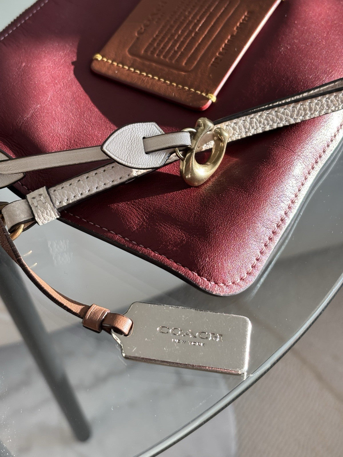 Custom COACH Create Skull Pins On Rogue Wristlet Burgundy Leather Medium Zip Top