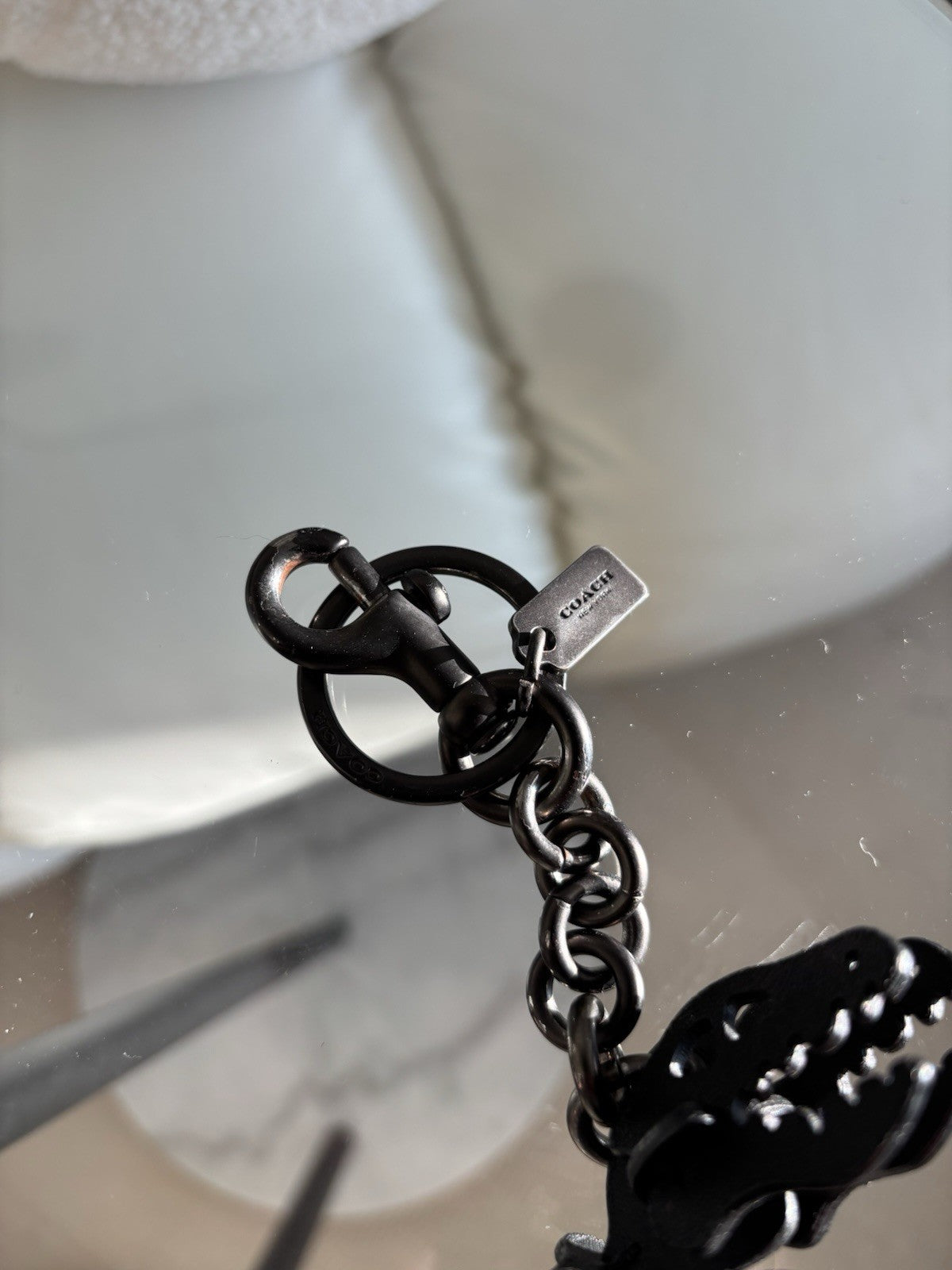 Designer COACH Black Rexy Bag Charm Keychain Fob Dinosaur Leather Skeleton