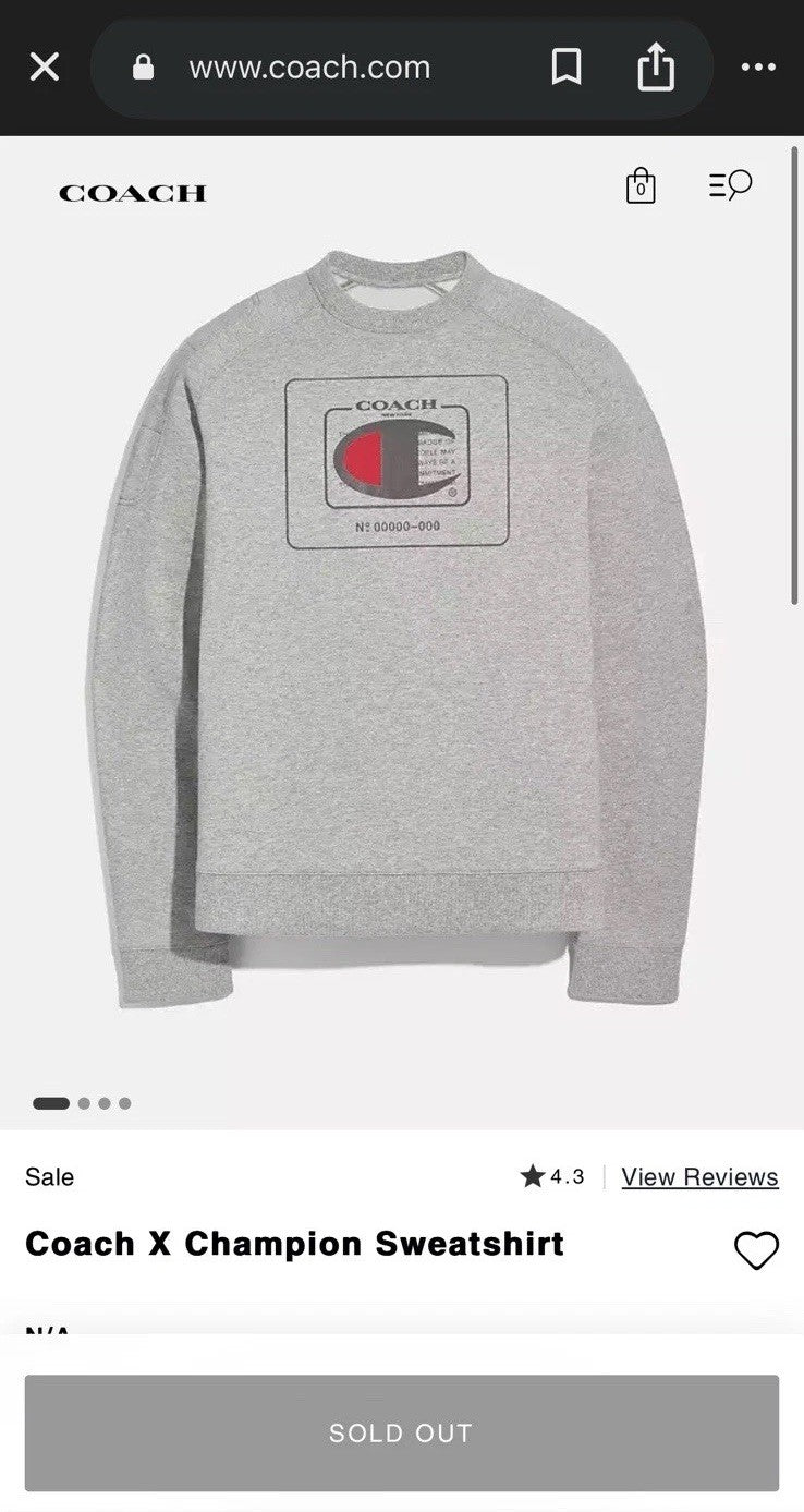 RARE Designer Coach x Champion Sweatshirt Crew Sold Out Collab Size M (org $395)