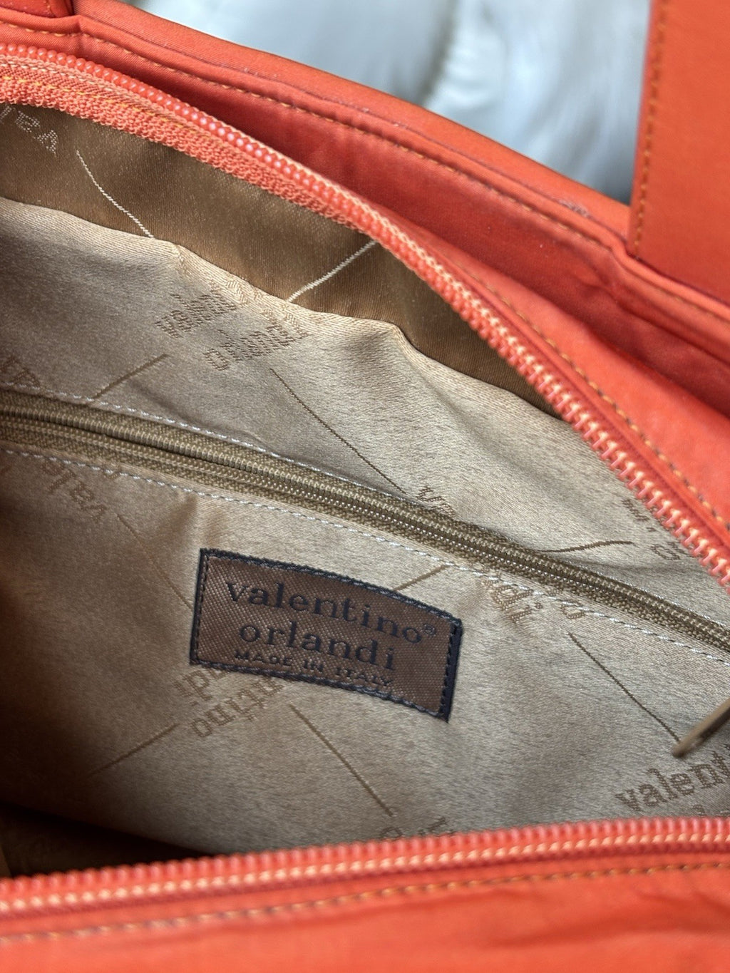 VALENTINO “Orlandi” Orange Quilted Nylon Handbag Gold Charm Italy (org $595.00)