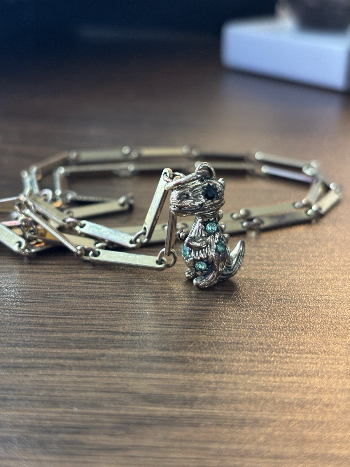 COACH Rare Rexy Dinosaur Pendant Necklace Gold Tone Crystal Bar Chain (org $150)
