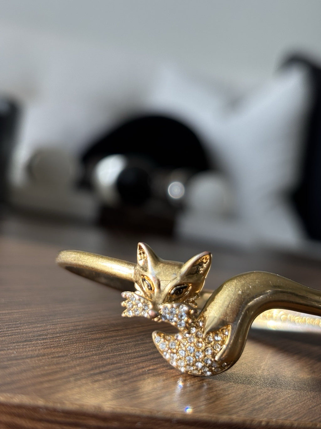 KATE SPADE Designer Bracelet Gold Tone 7'' Cubic Zirconia Animal Fox Hinged Cuff