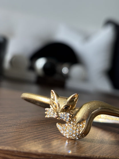 KATE SPADE Designer Bracelet Gold Tone 7'' Cubic Zirconia Animal Fox Hinged Cuff
