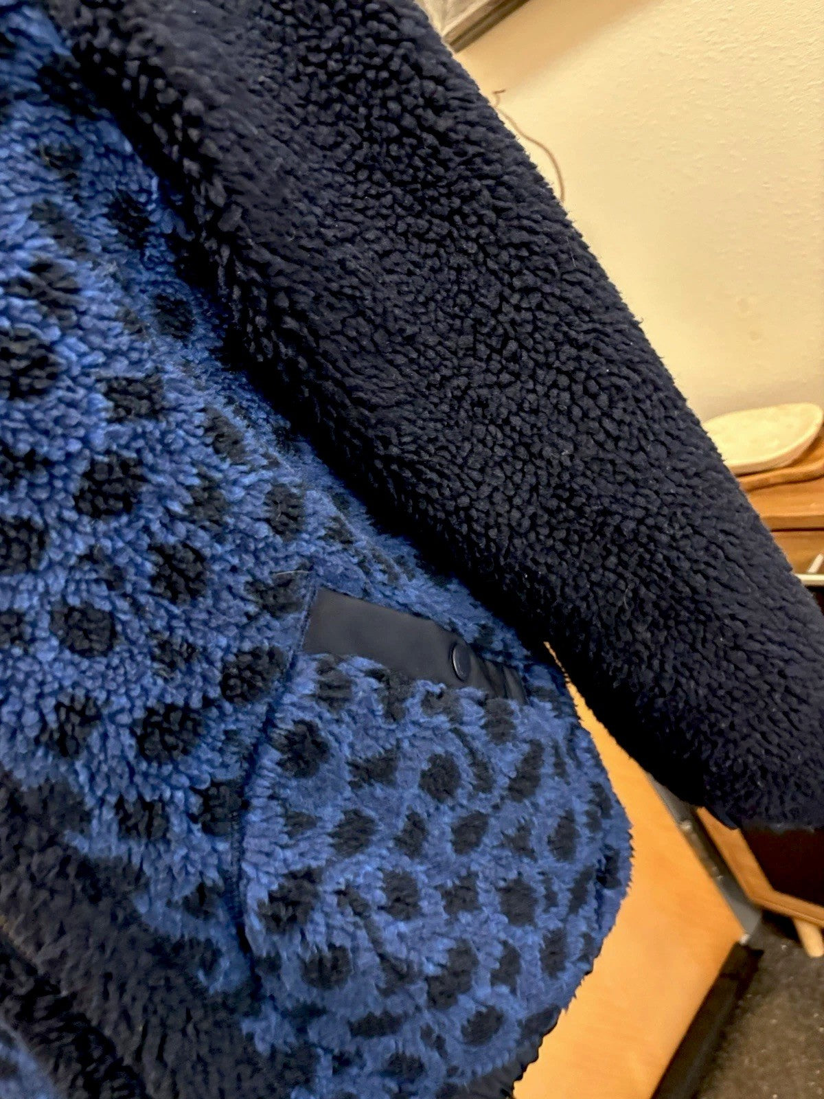 New COACH Runway Sherpa Fur Coat Jacket Zip Signature Print Blue Size L ($695)