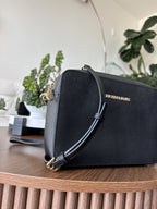 MICHALE KORS Leather Crossbody Bag Purse Zip Black/Gold Chain Strap (org $258)
