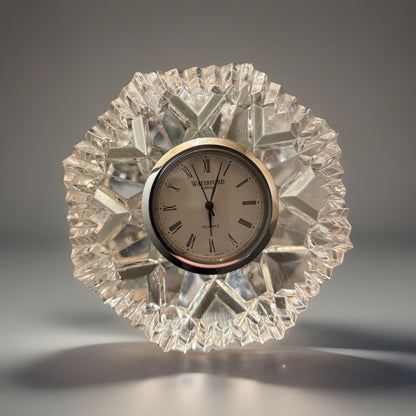 Vintage Waterford Crystal Classic Lismore Diamond Shape Desk Clock 3.5" Deco