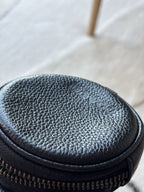 COACH Leather Round Coin Pouch Case Wallet Purse Zip Around Black Gunmetal Charm