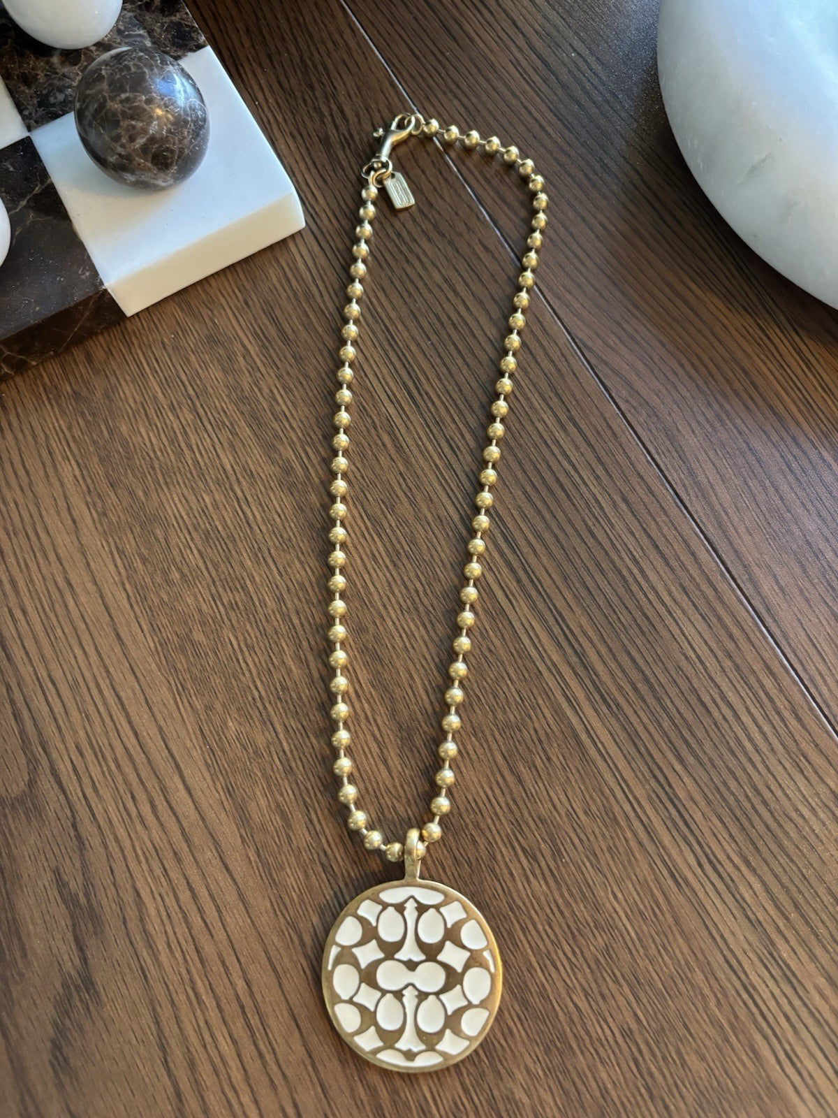COACH Vintage Signature Pendant Miranda Bead Chain Link Necklace Gold (org $200)