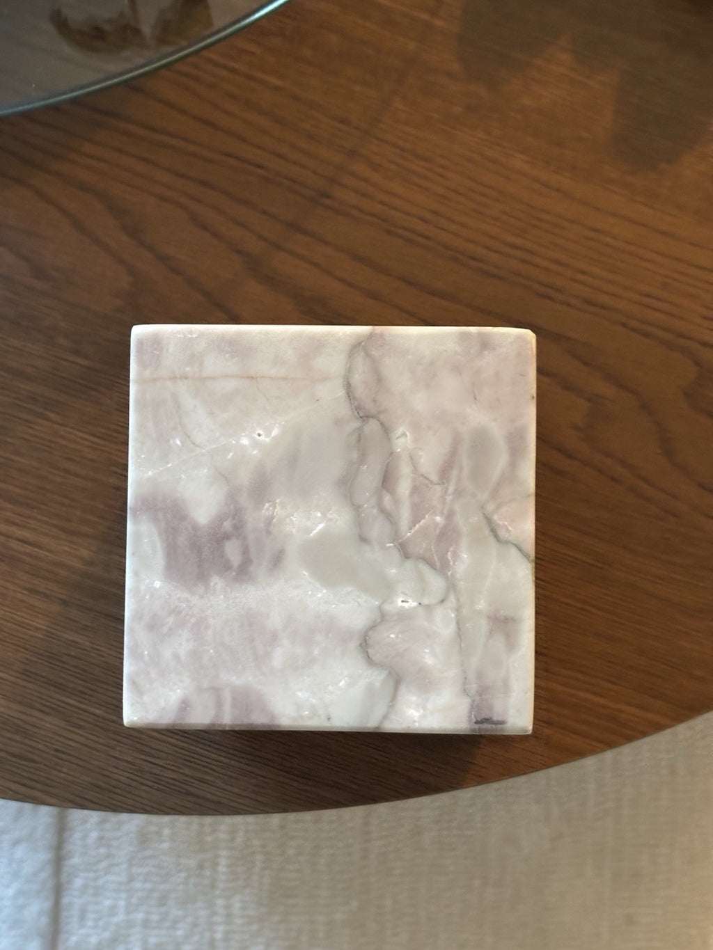 MARBLE Stone & Wood Geometric Paperweight 4” Gray White Brown Heavy Modern Decor
