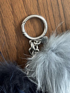 MICHAEL KORS Real Fox Fur 2 Sisters Pom Bag Charm Keychain Navy Slate (org $295)