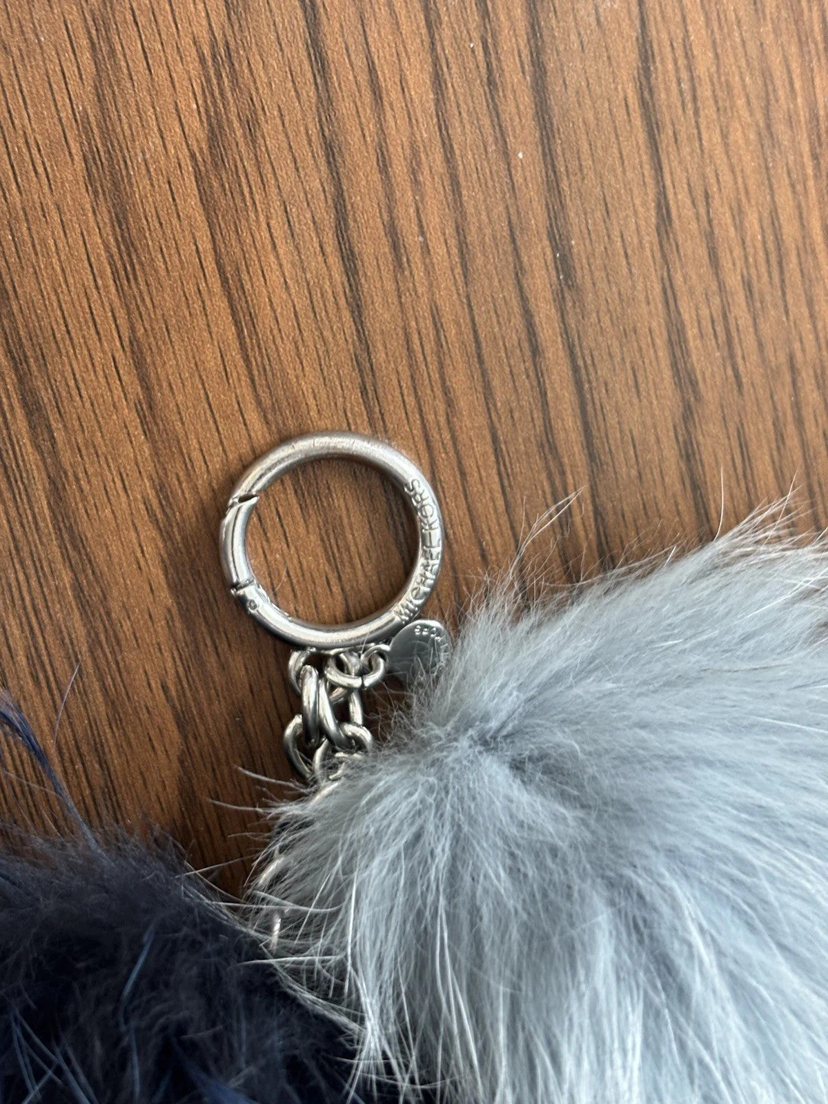 MICHAEL KORS Real Fox Fur 2 Sisters Pom Bag Charm Keychain Navy Slate (org $295)