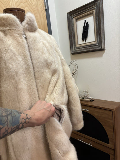 1970 FABIANI ROMA Vintage Mink Real Fur Coat Zip Jacket Cream/White (org $3500)