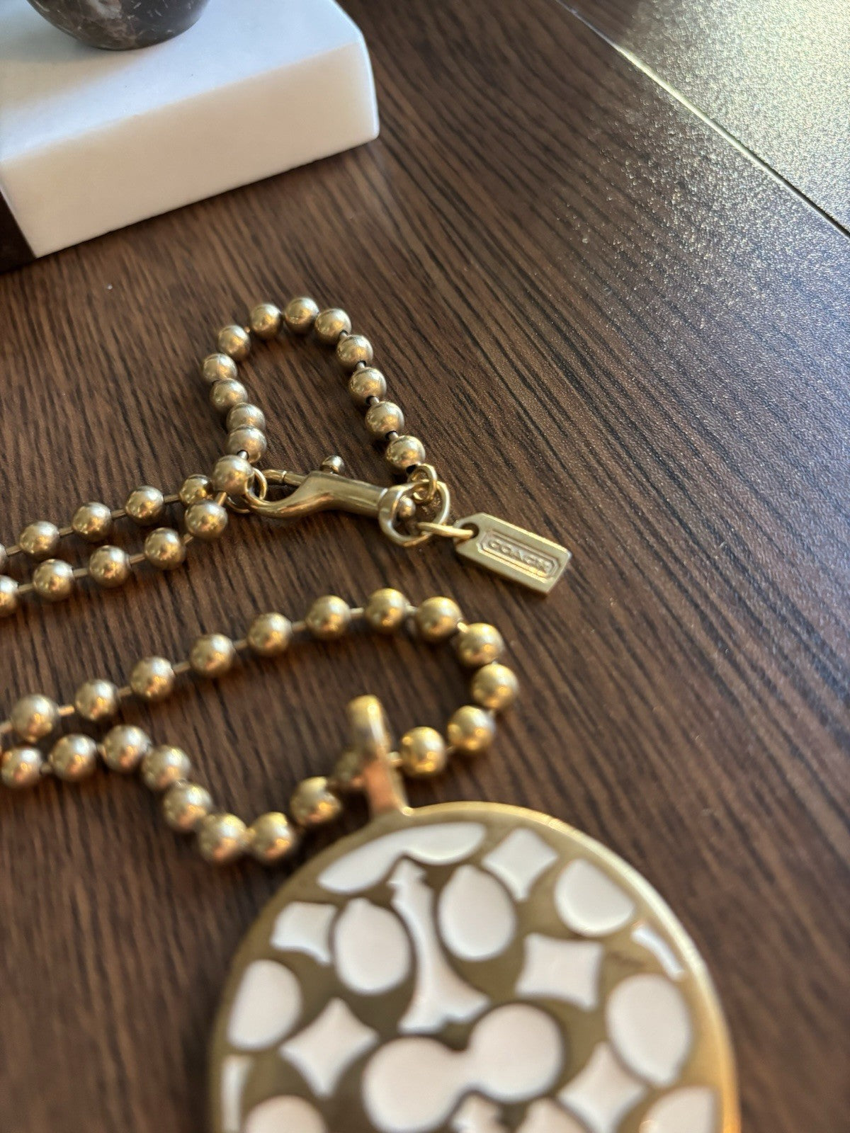 COACH Vintage Signature Pendant Miranda Bead Chain Link Necklace Gold (org $200)