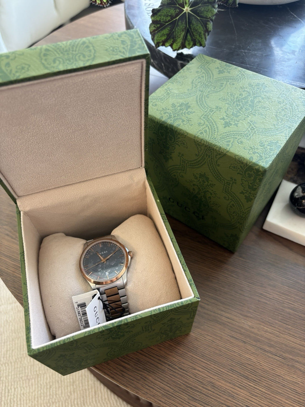 GUCCI Designer G-Timeless Gray Dial Rose Gold 2 Tone Watch #YA126446 (org $1170)