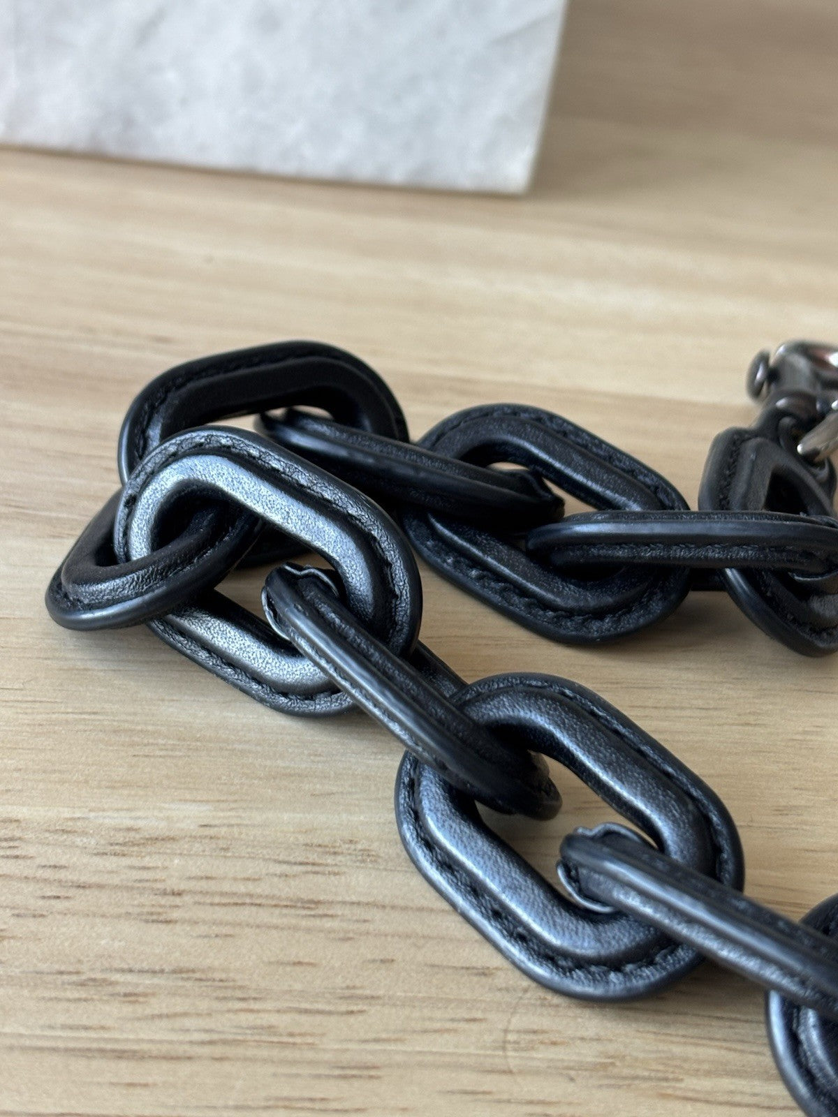 COACH RARE Black Leather Wrapped Chunky Chain Bag Strap Gunmetal Clips 12.5 in