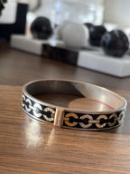 COACH 2003 Vintage Signature C Crystals Bangle Bracelet Black Enamel Gold Tone