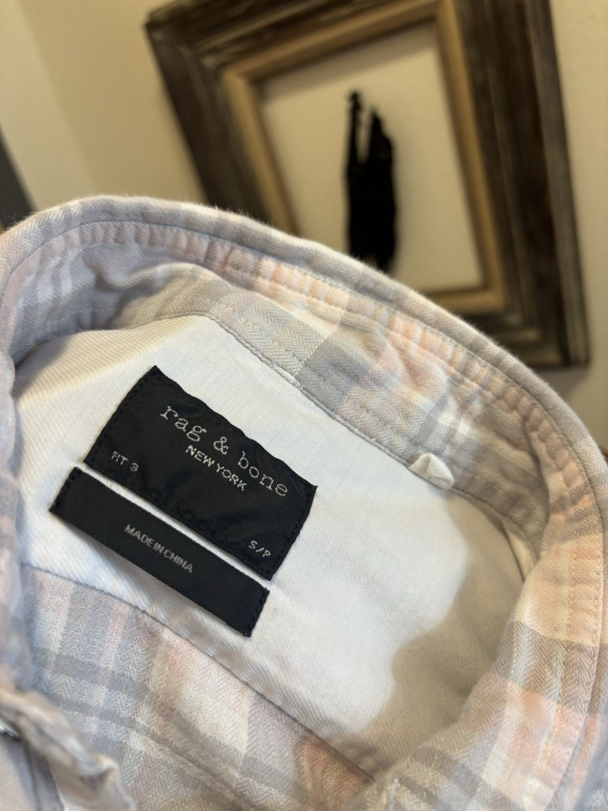 RAG & BONE New York Plaid Button-Down Shirt Pocket Gray Pink/White Cotton Small