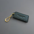 COACH Designer Hanging Bag Charm Fob Black Leather Tag & Gold Hardware Chain
