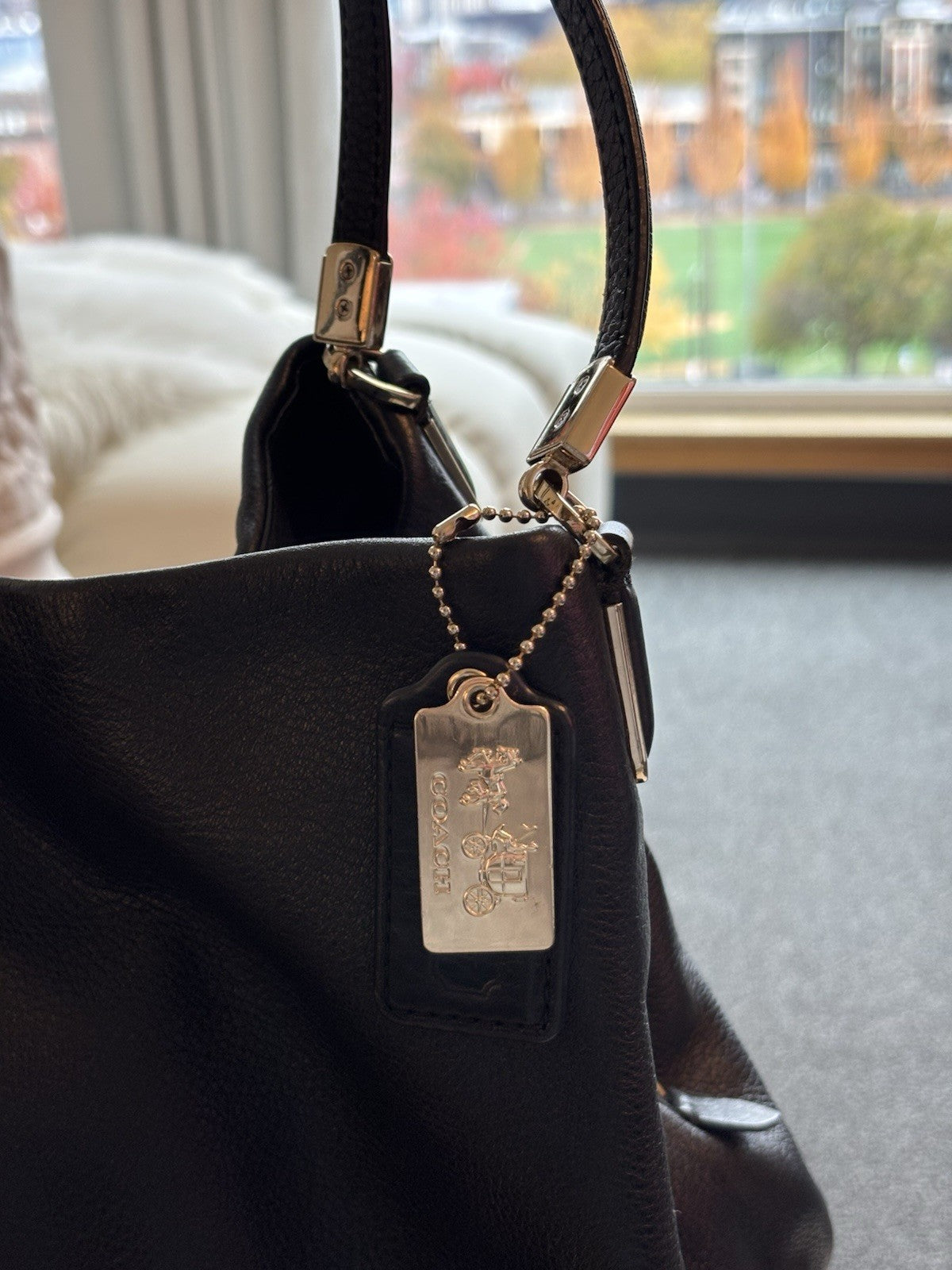 Designer COACH Madison Phoebe Shoulder Bag Black Leather 3Compartment (org $395)