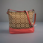 COACH Park Signature Khaki Hobo Handbag Crossbody Orange Pink Leather (org $395)