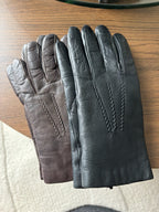 VINTAGE (2) Set Genuine Rabbit Fur Black/Brown Cowhide Leather Gloves Women 6.5
