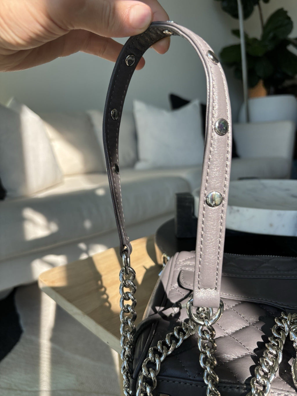 REBECCA MINKOFF Mini MAC Gray Quilted Leather Zip Crossbody Bag Chain (org $430)