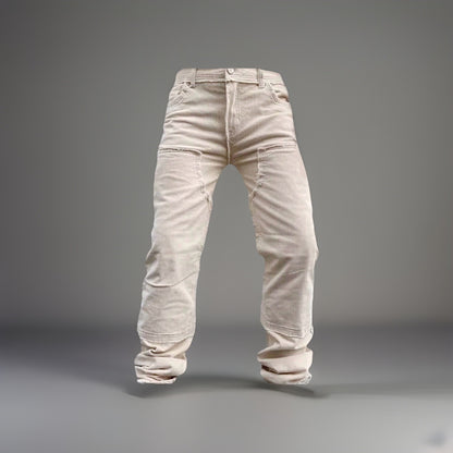 NWT REASON Mens Beige Distressed Pocket Premium Denim Straight Fit Jeans Size 30