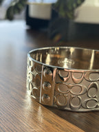 COACH Signature C Wide Bangle Bracelet Silver Plated Monogram Vintage 2000s