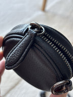 COACH Leather Round Coin Pouch Case Wallet Purse Zip Around Black Gunmetal Charm