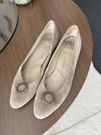 SALVATORE FERRAGAMO Vintage Italy Suede Leather Tan Pumps Shoes 8 AAA Narrow
