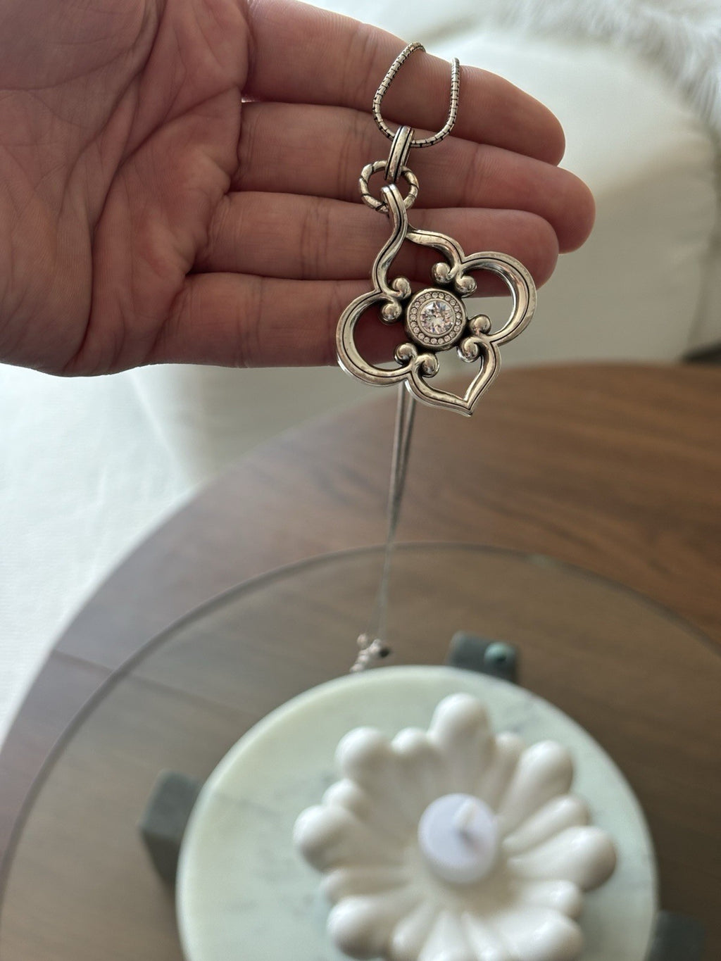 BRIGHTON “Toledo” Convertible Long Silver Crystal Adjustable Pendant Necklace