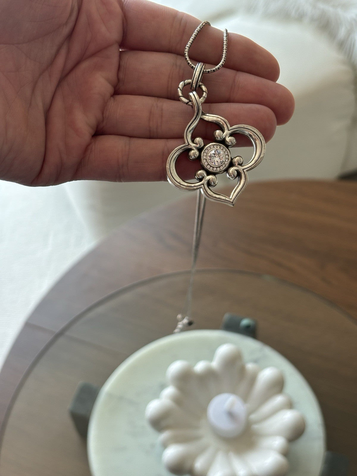 BRIGHTON “Toledo” Convertible Long Silver Crystal Adjustable Pendant Necklace