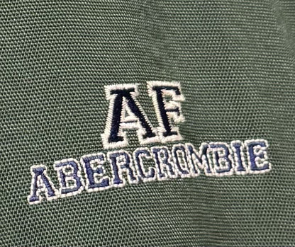VINTAGE 1990 Abercrombie & Fitch Windbreaker Jacket Green Varsity Stripe Hood XL