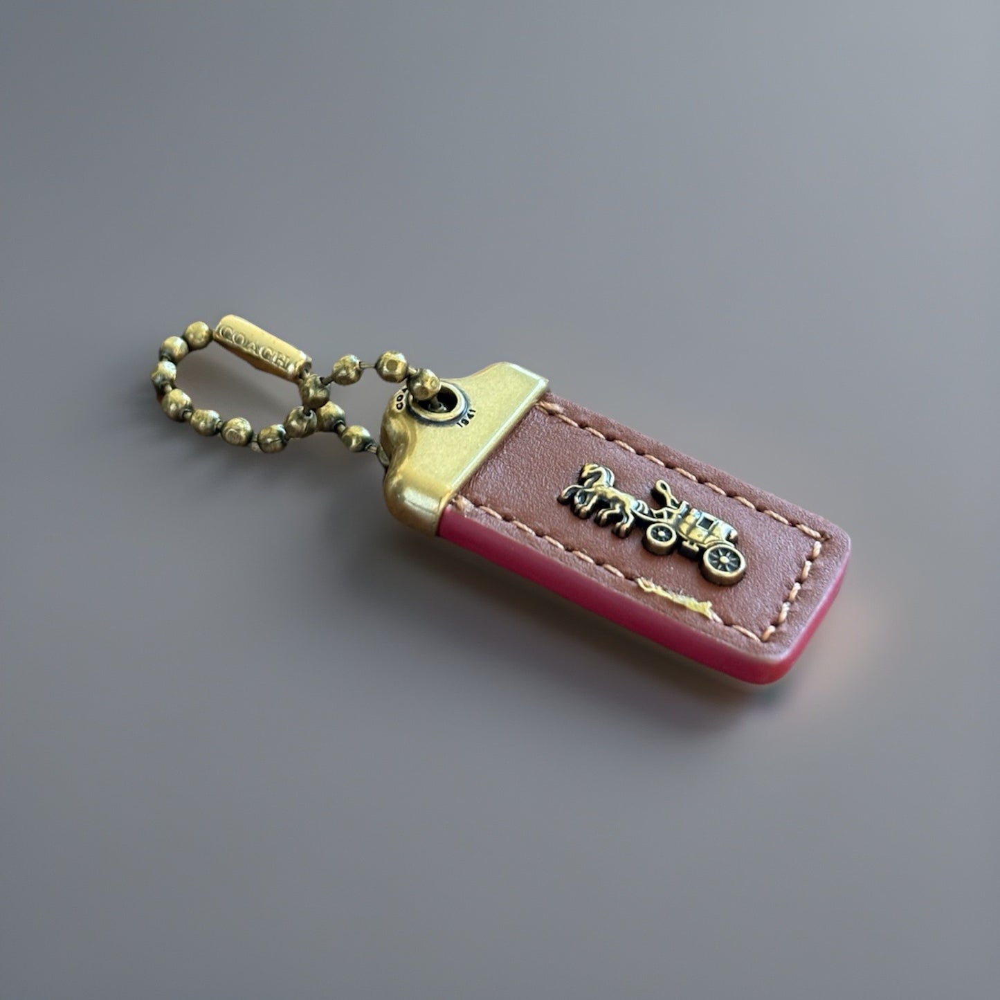COACH 1941 Designer Hanging Tag Horse Carriage Bag Charm Fob Chain Brown/Pink