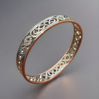 COACH 2004 Signature C Crystal Bangle Bracelet Silver Tone Openwork Rose Edge