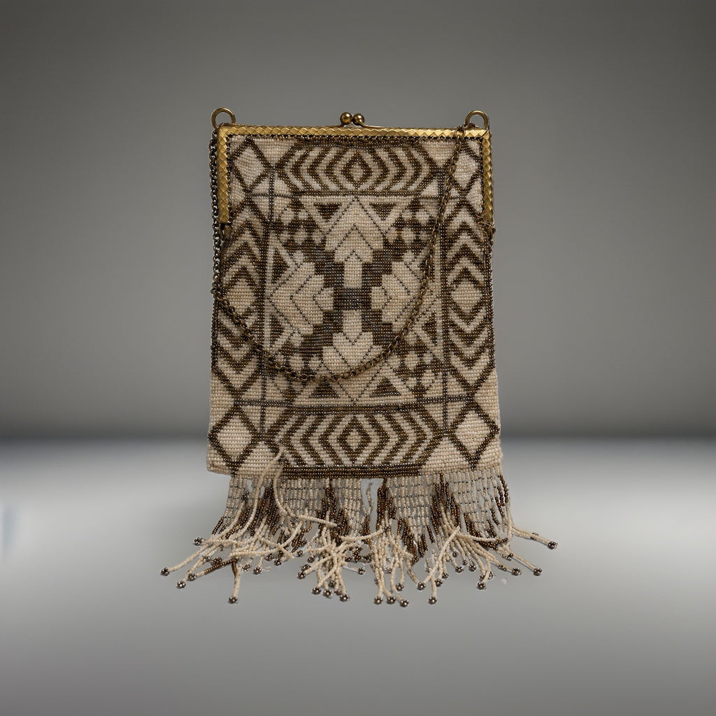 1920’s Antique French Steel Cut Beaded Fringe Evening Bag Art Deco Wristlet Rare